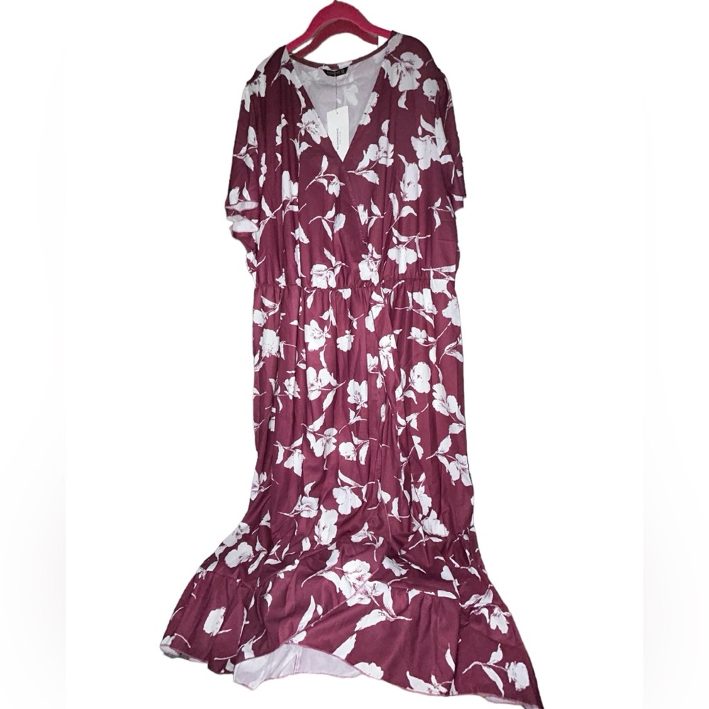 BloomChic Floral Maxi Dress - Burgundy and White